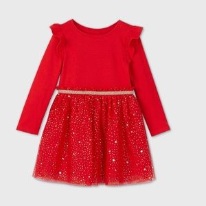 Cat & Hack girls glitter tulle long sleeve dress